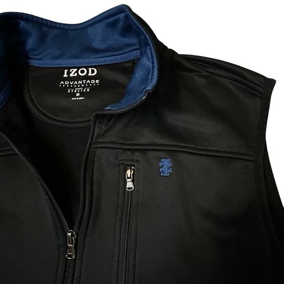 Izod Vest Men Size M Black Blue Full Zip Fleece Lined Stretch Advantage Pockets - Picture 3 of 8